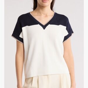 Navy and Cream V-Neck Sweater